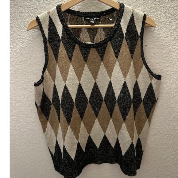 Cable & Gauge Argyle Sweater Vest Metallic Knit XL Academia Quiet Luxury Preppy - Picture 3 of 7